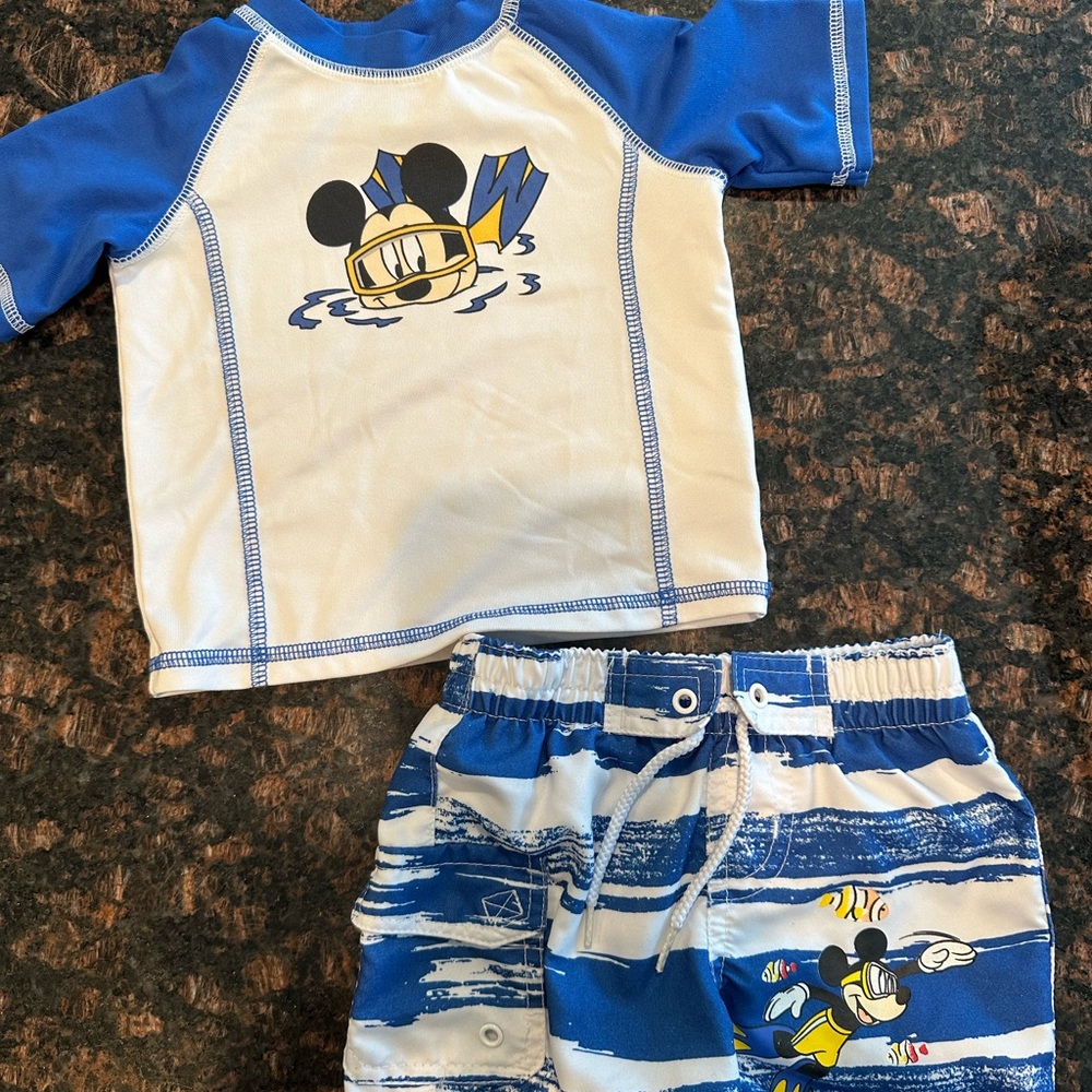 Disney Mickey Mouse Kids Rashguard Set - Blue and White